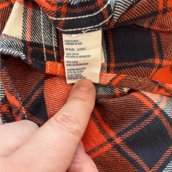 American Eagle Men’s Shirt Athletic Fit Flannel Orange Blue Plaid Cotton Size XL - Picture 7 of 9